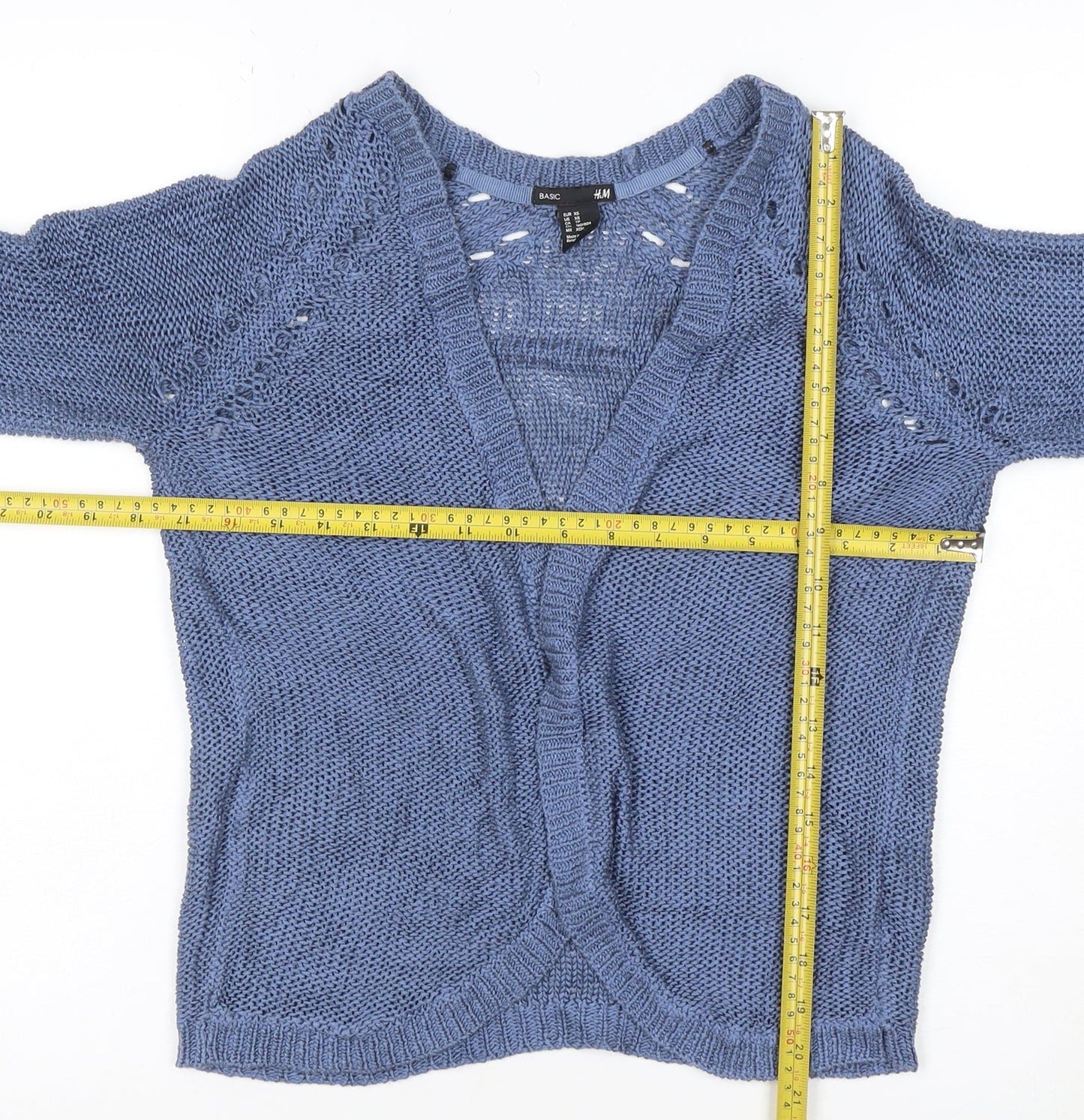 H&M Women Blue Open-Knit V-Neck Cardigan XS