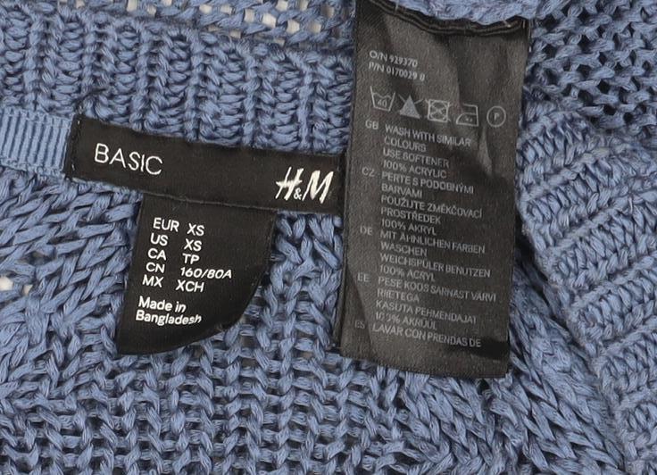 H&M Women Blue Open-Knit V-Neck Cardigan XS
