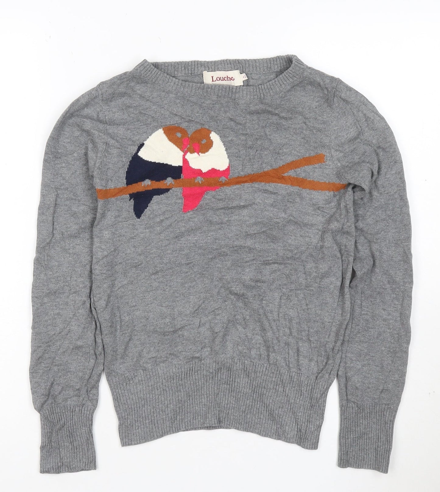 Louche Women's Grey Animal Lovebirds Knit Jumper XS