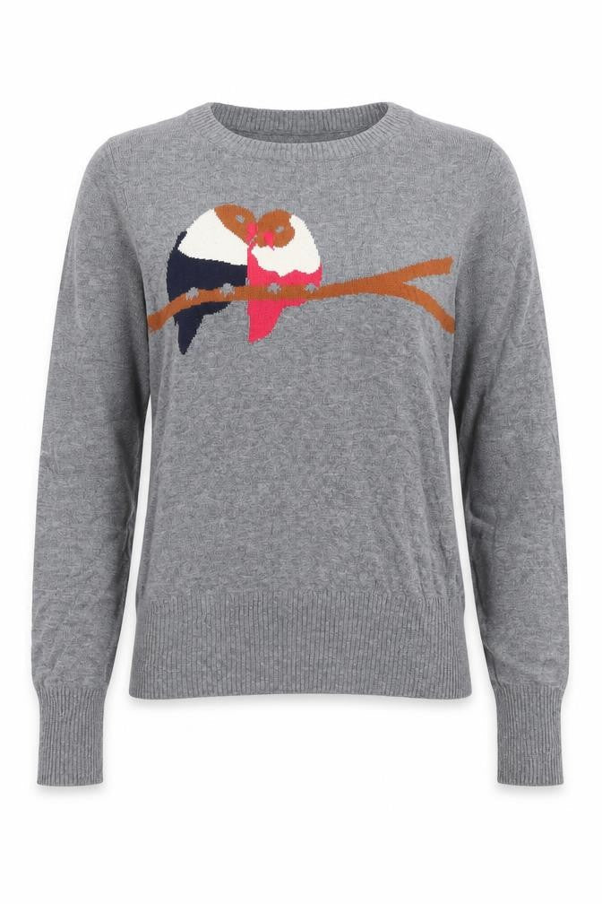 Louche Women's Grey Animal Lovebirds Knit Jumper XS