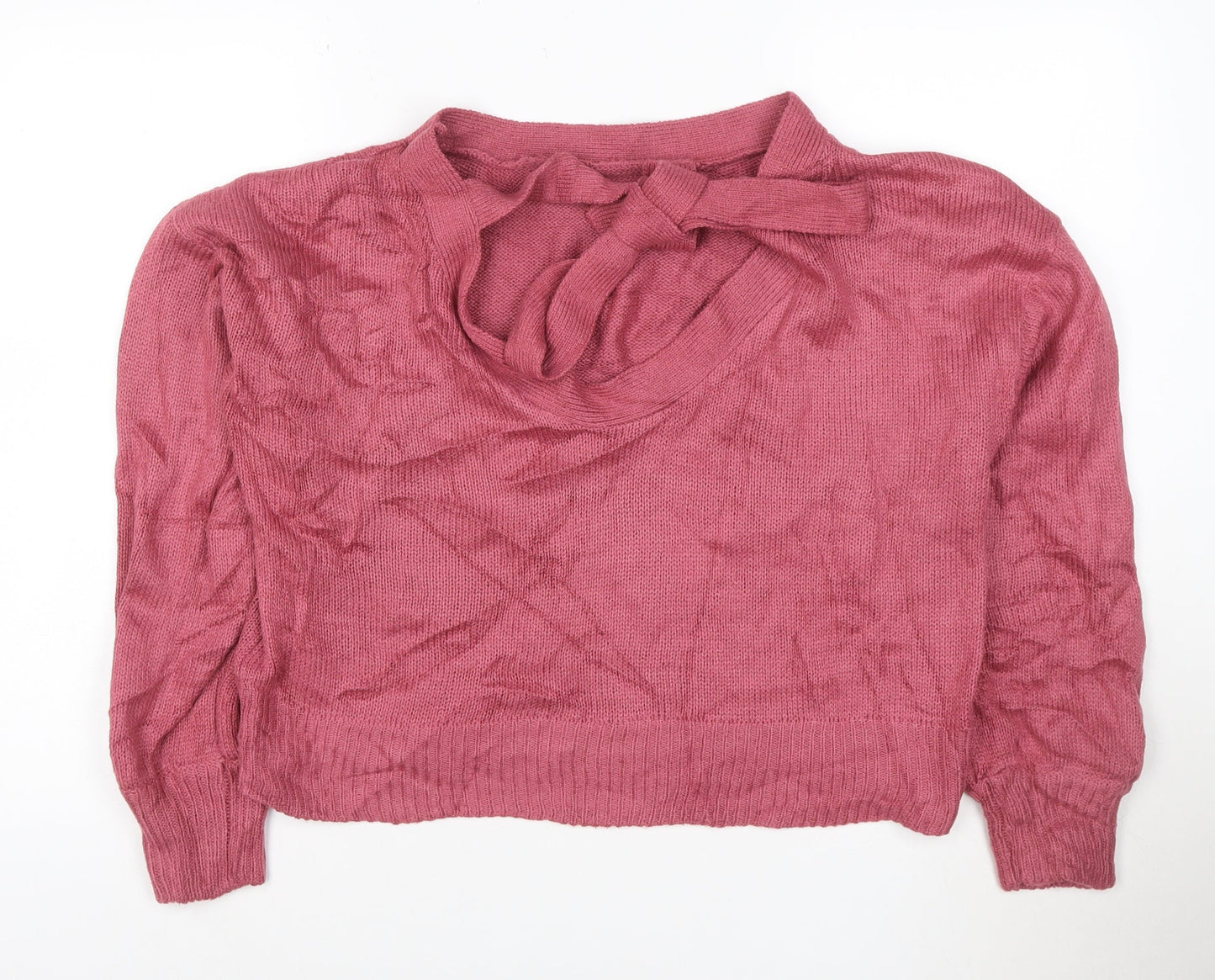 Threadbare Women Pink Knit Bow High Neck Pullover Jumper Size 12