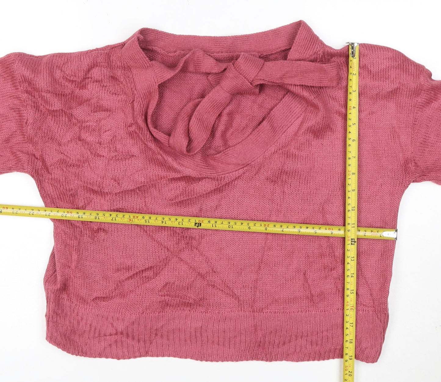 Threadbare Women Pink Knit Bow High Neck Pullover Jumper Size 12