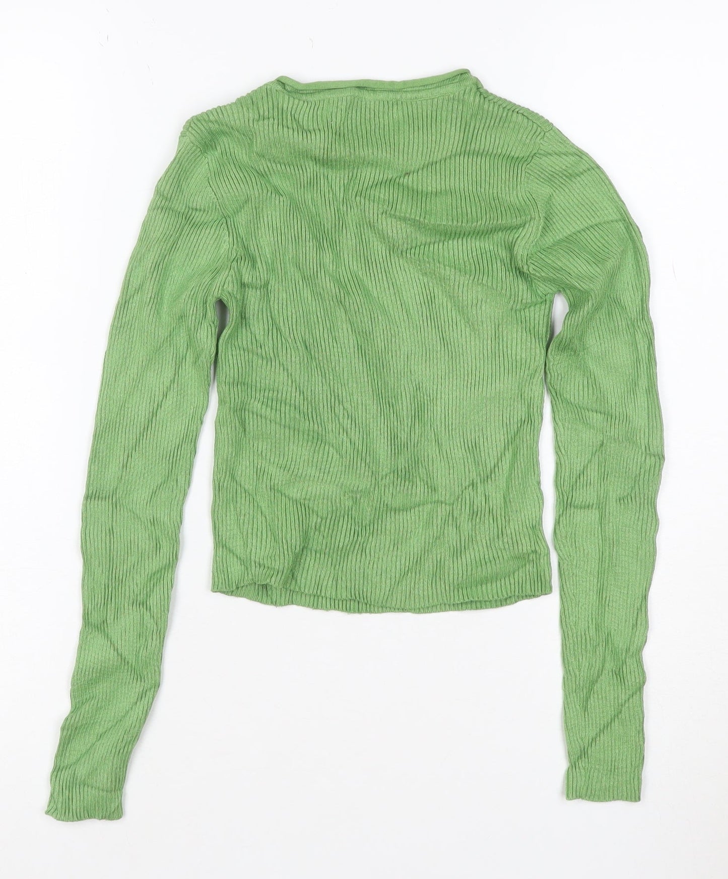 Pull & Bear Women Green Slim Fit Ribbed Knit Long Sleeve Jumper Size S