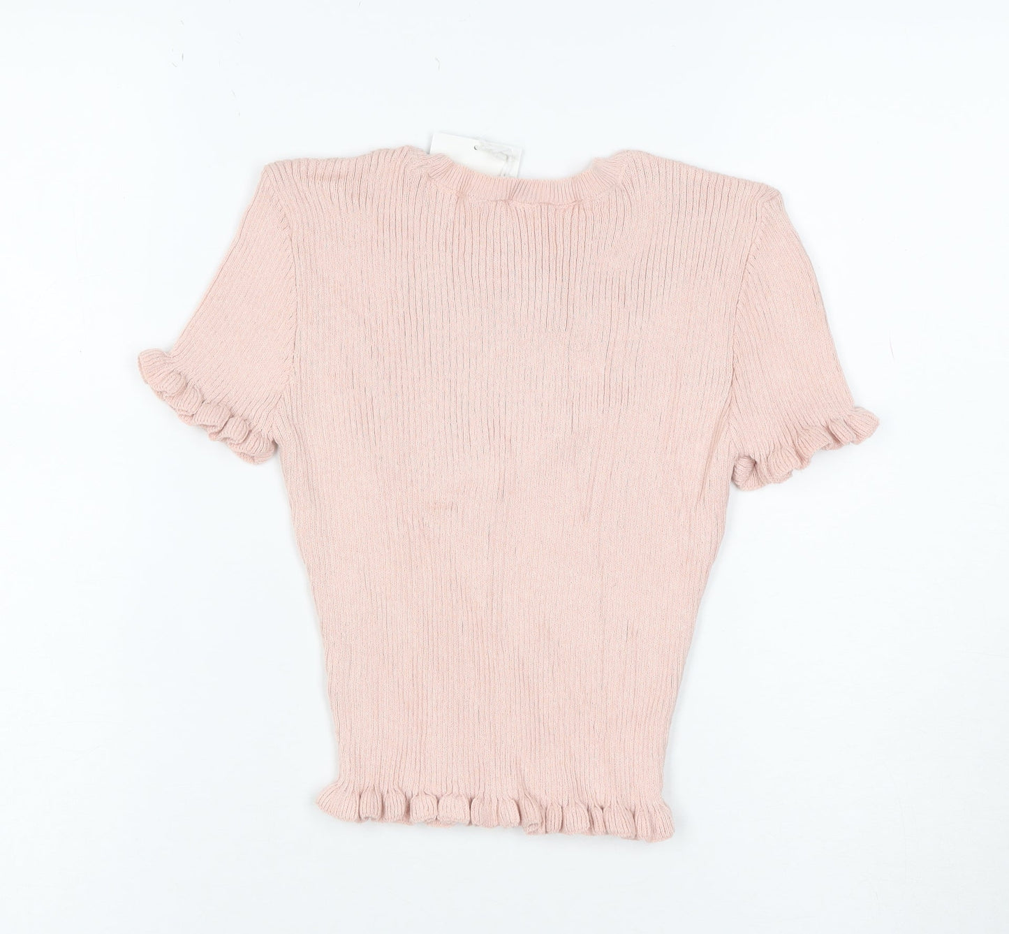 ZARA Women's Pink Ruffle Knit Short Sleeve T-Shirt Size S