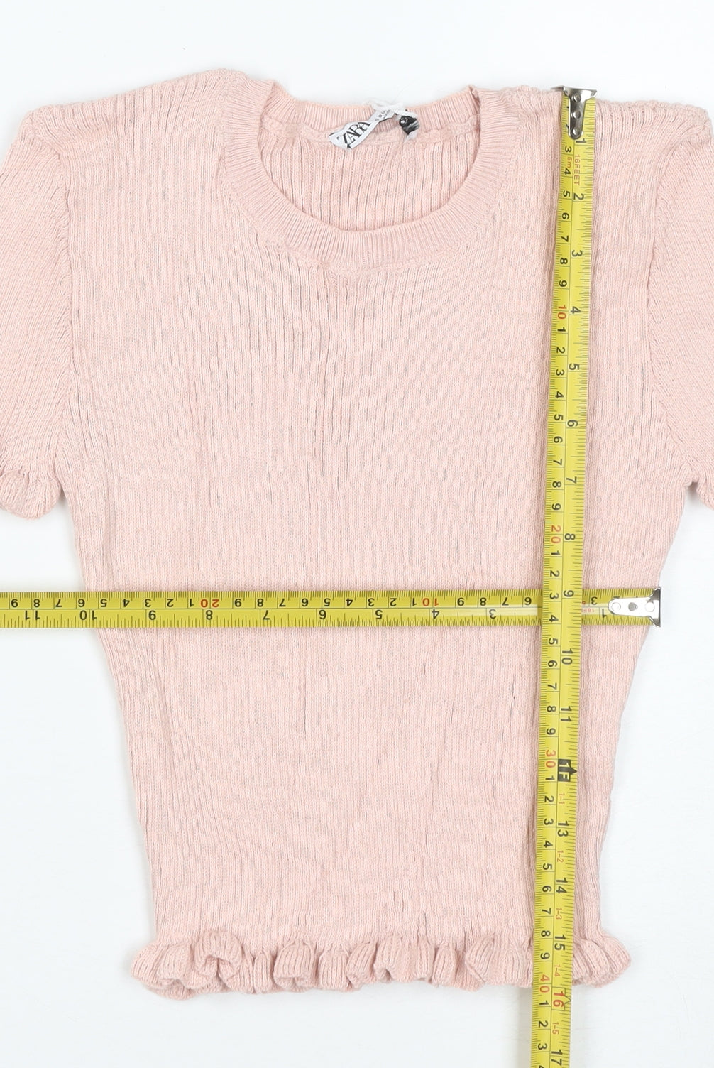 ZARA Women's Pink Ruffle Knit Short Sleeve T-Shirt Size S