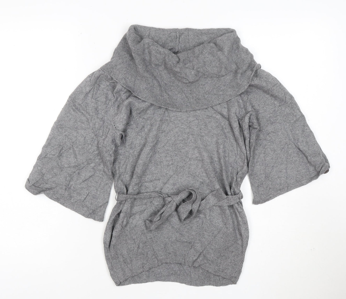 Jasper Conran Women Grey Cowl Neck Belted Tunic Jumper Size 8