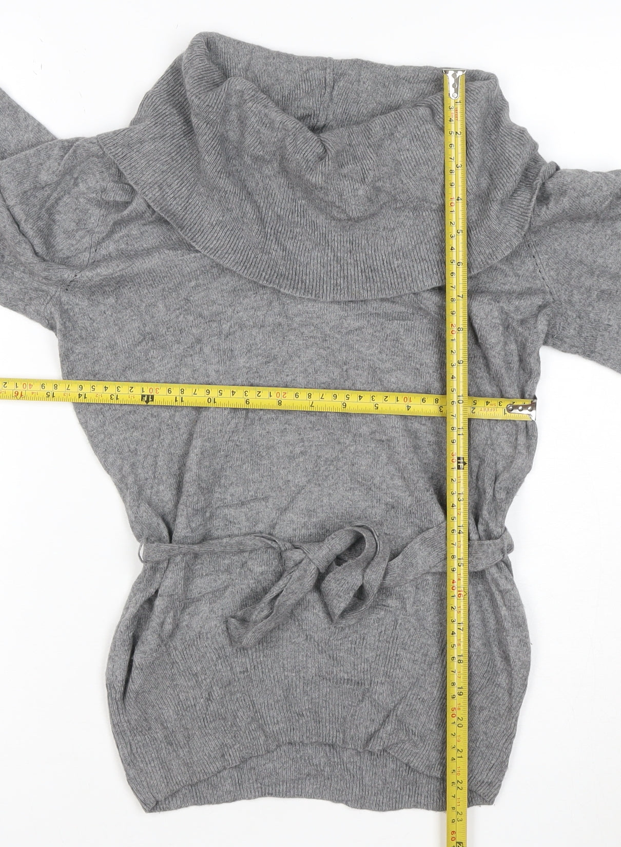 Jasper Conran Women Grey Cowl Neck Belted Tunic Jumper Size 8