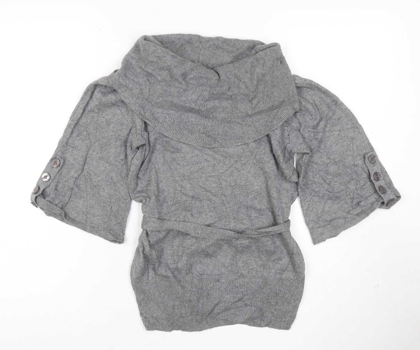 Jasper Conran Women Grey Cowl Neck Belted Tunic Jumper Size 8