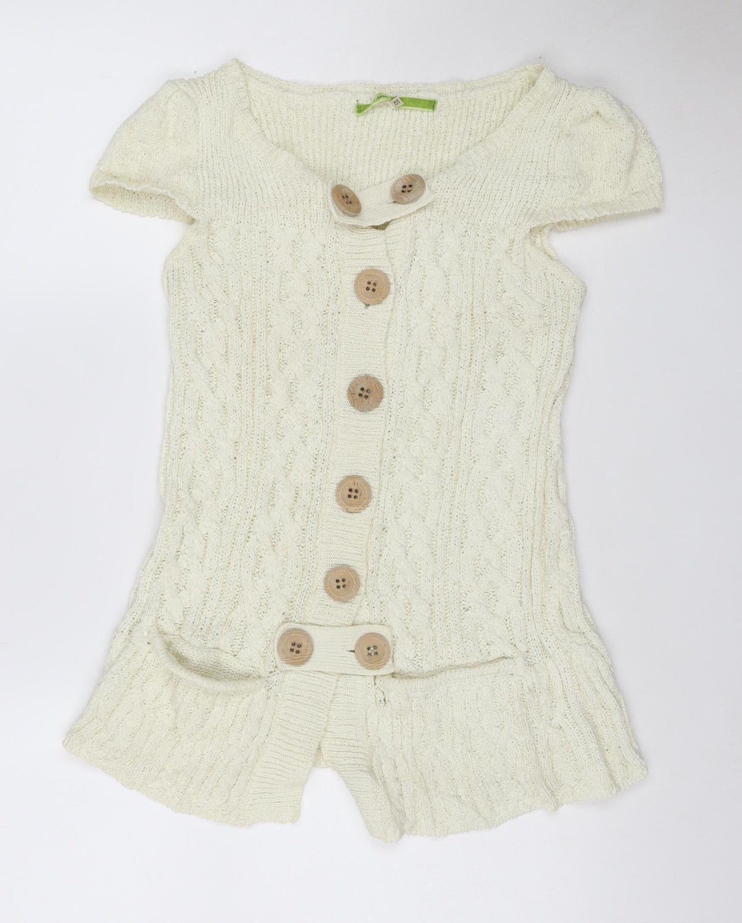 River Island Women Ivory Cable-Knit Button Short Sleeve Cardigan UK16