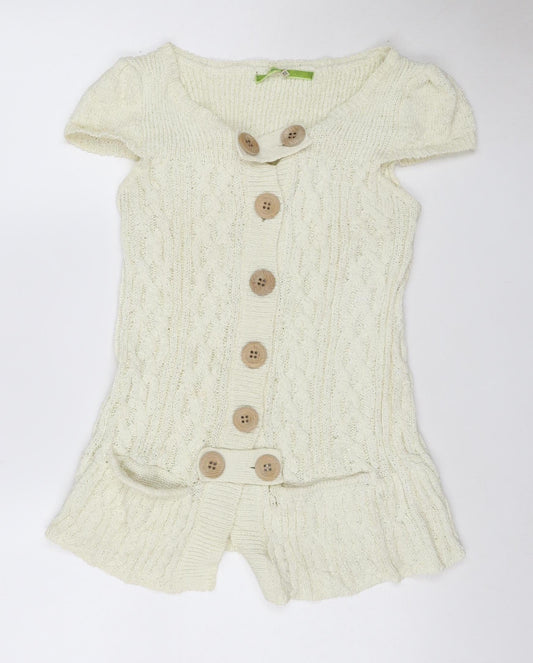 River Island Women Ivory Cable-Knit Button Short Sleeve Cardigan UK16