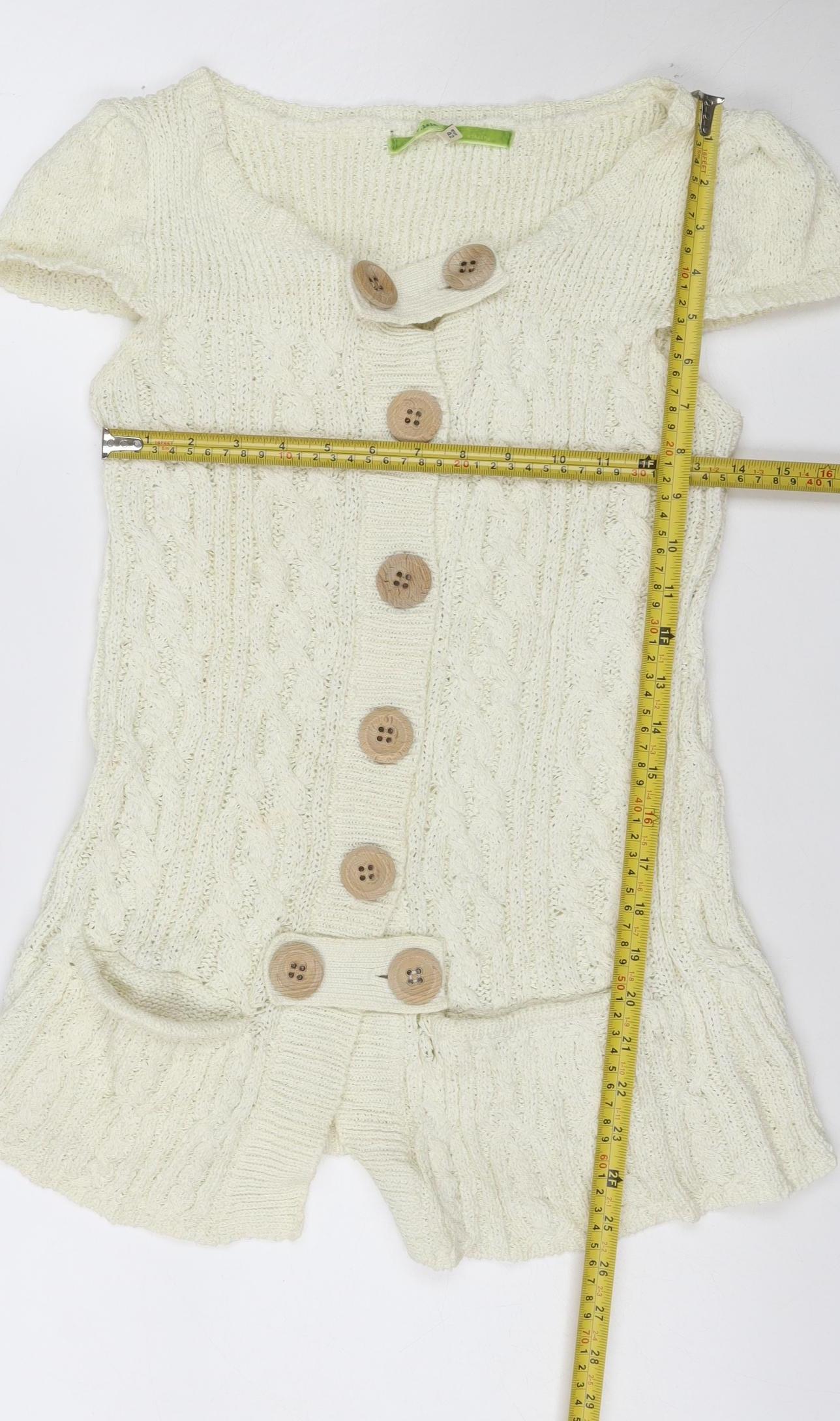 River Island Women Ivory Cable-Knit Button Short Sleeve Cardigan UK16