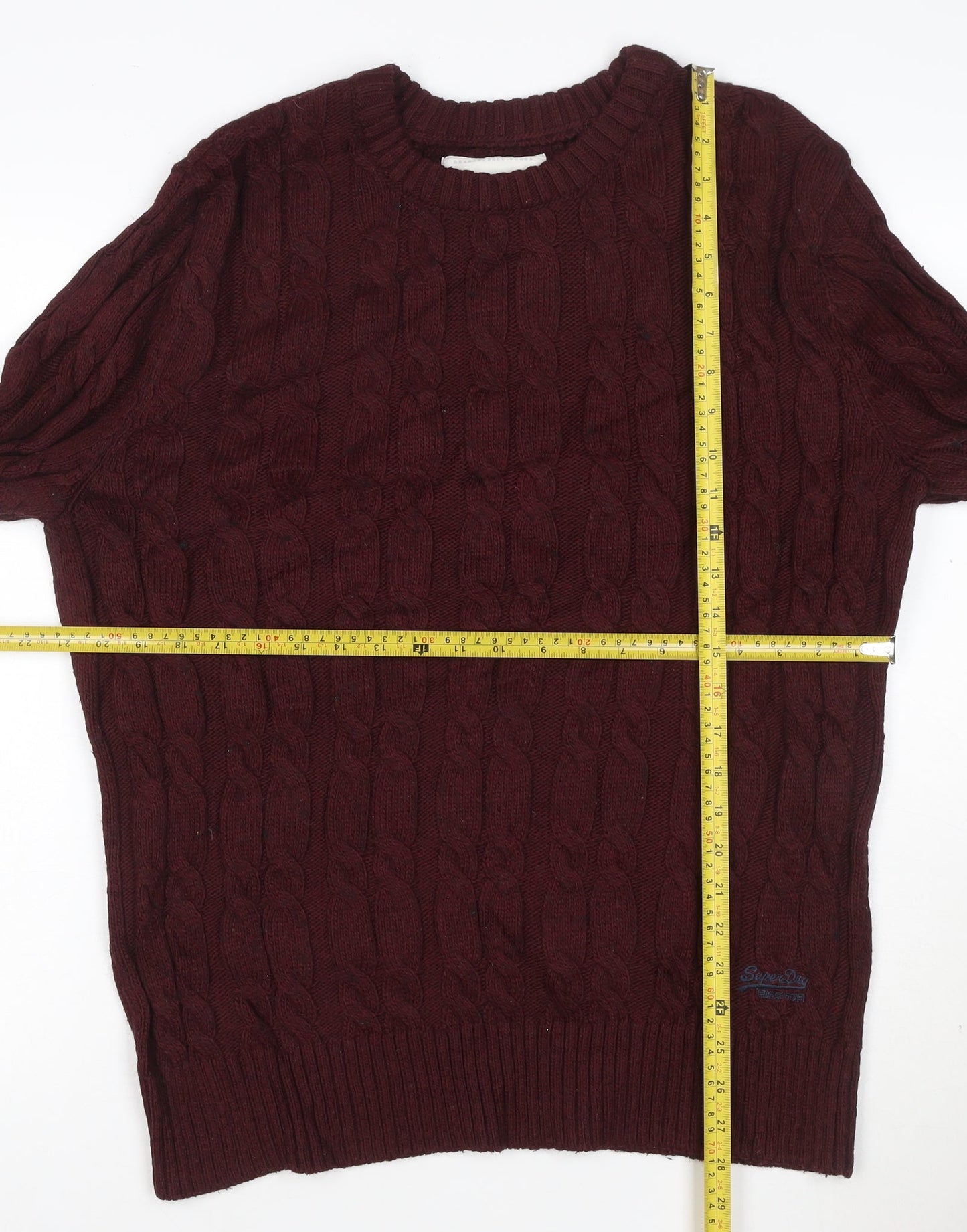 Superdry Men Red 2XL Cable-Knit Crew Neck Jumper