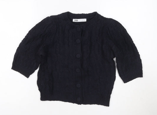 ZARA Women's Black Cable-Knit Button Cardigan Size S
