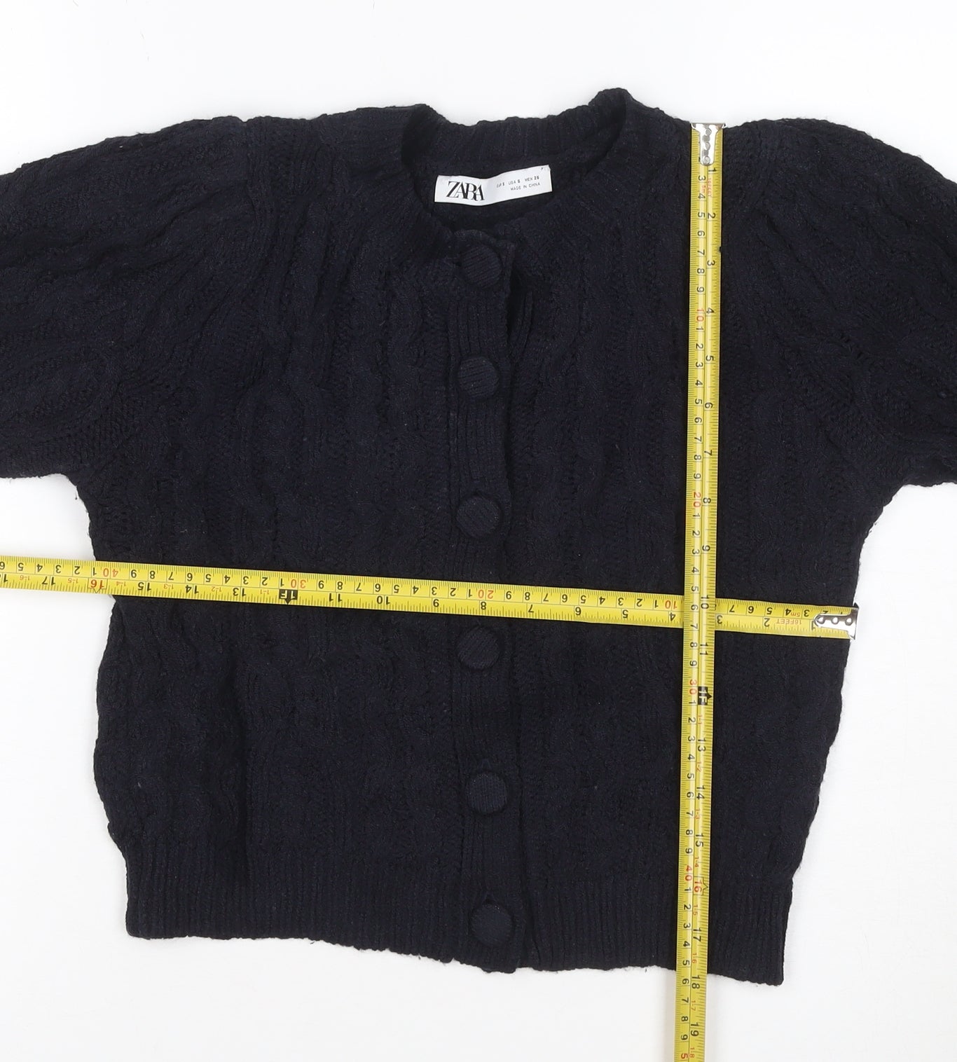 ZARA Women's Black Cable-Knit Button Cardigan Size S