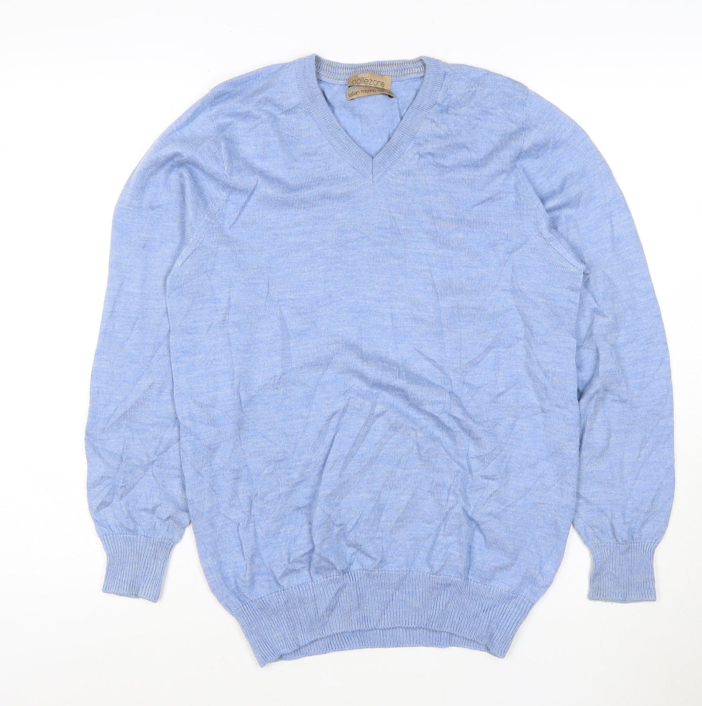 Marks and Spencer Men’s Blue Wool Silk V-Neck Jumper Small