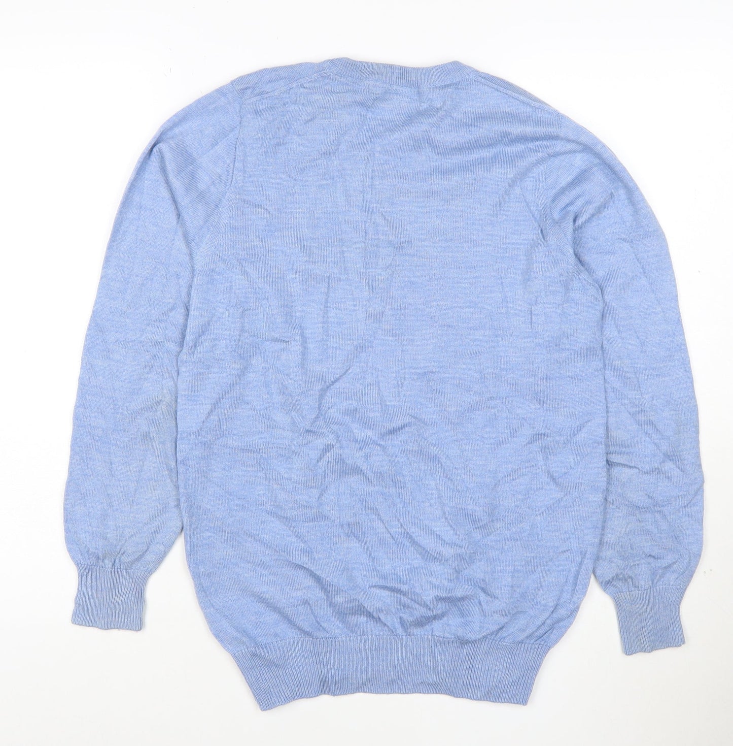 Marks and Spencer Men’s Blue Wool Silk V-Neck Jumper Small