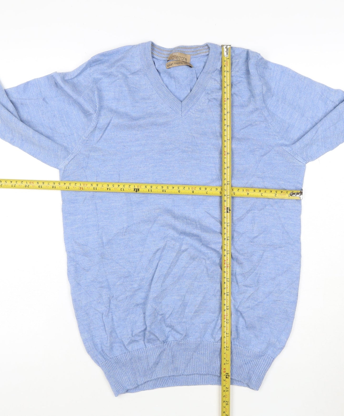 Marks and Spencer Men’s Blue Wool Silk V-Neck Jumper Small