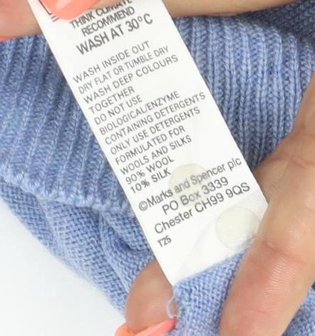 Marks and Spencer Men’s Blue Wool Silk V-Neck Jumper Small