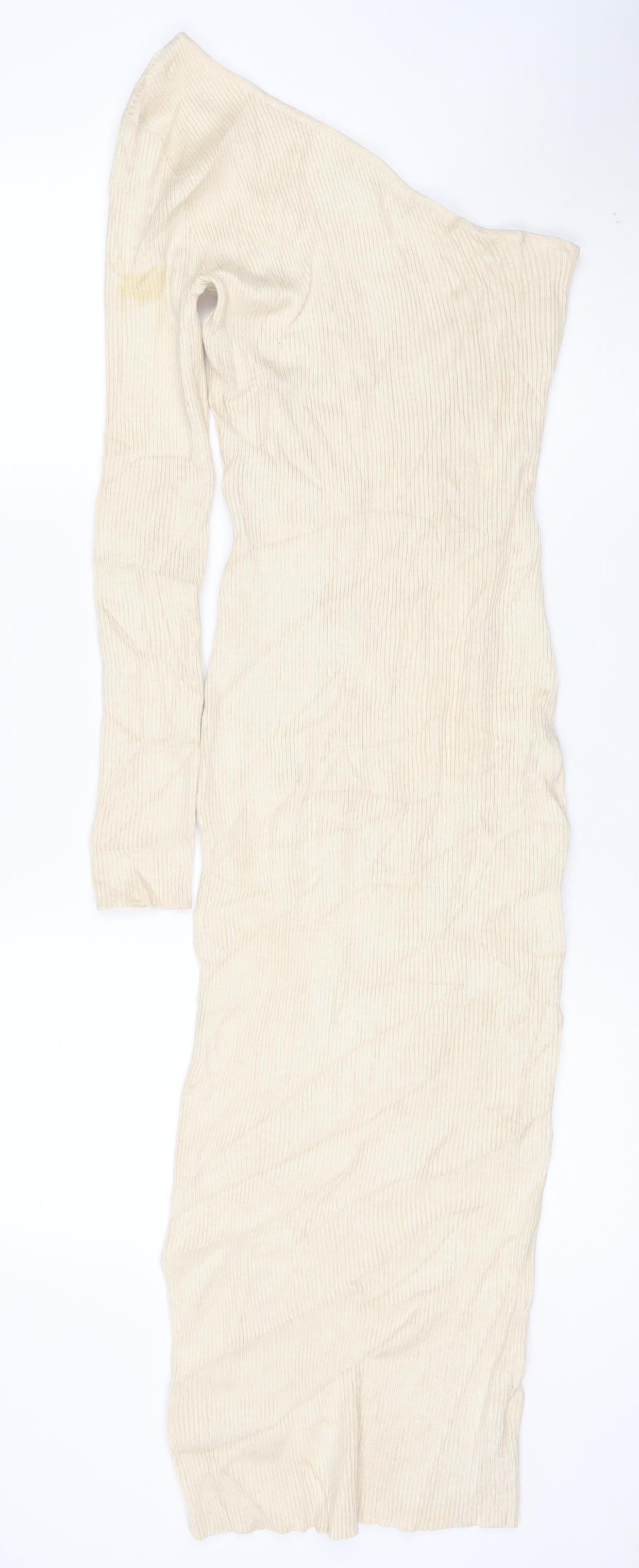 Missguided Women Beige Size 10 One Shoulder Bodycon Midi Dress