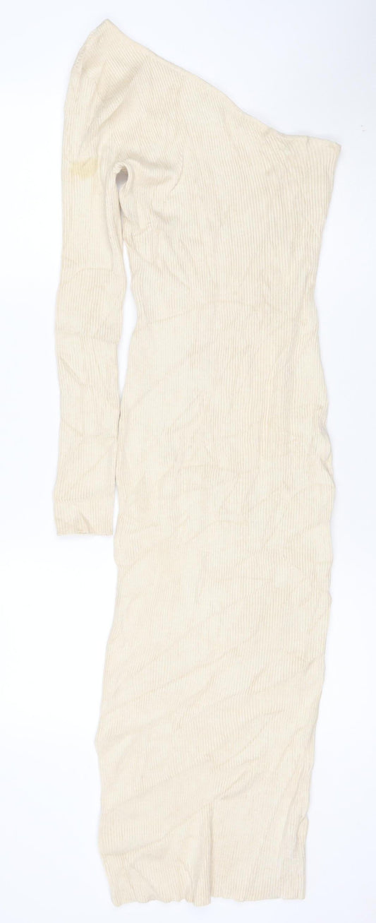 Missguided Women Beige Size 10 One Shoulder Bodycon Midi Dress