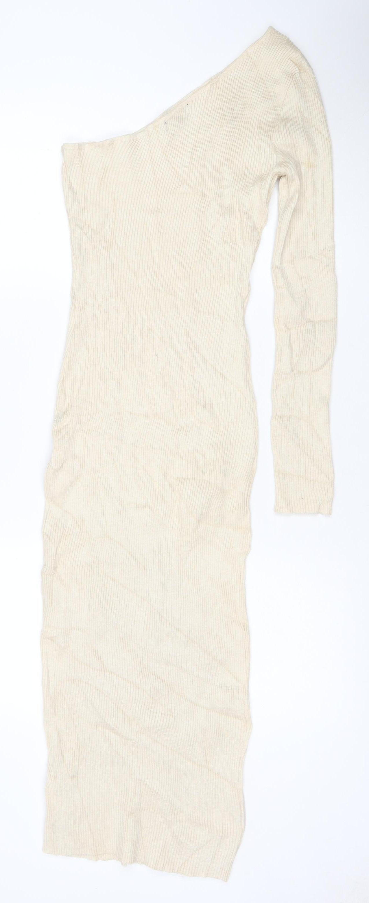 Missguided Women Beige Size 10 One Shoulder Bodycon Midi Dress