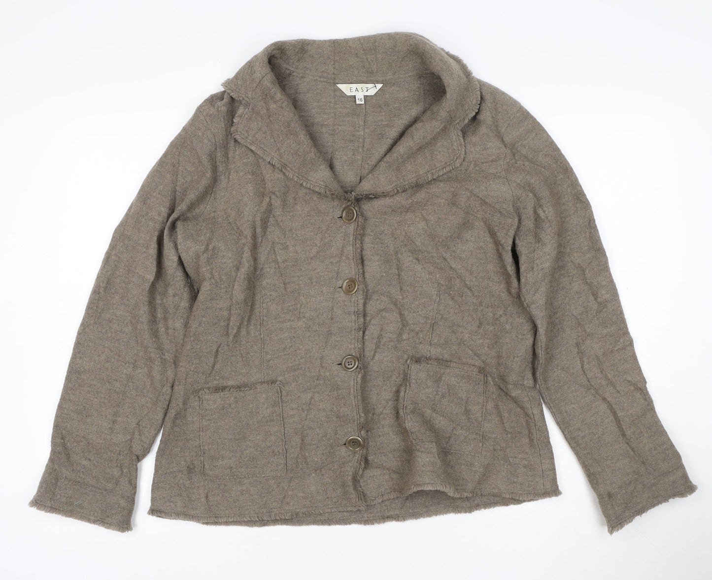 EAST Women’s Brown Wool Button-Up Jacket Size 16
