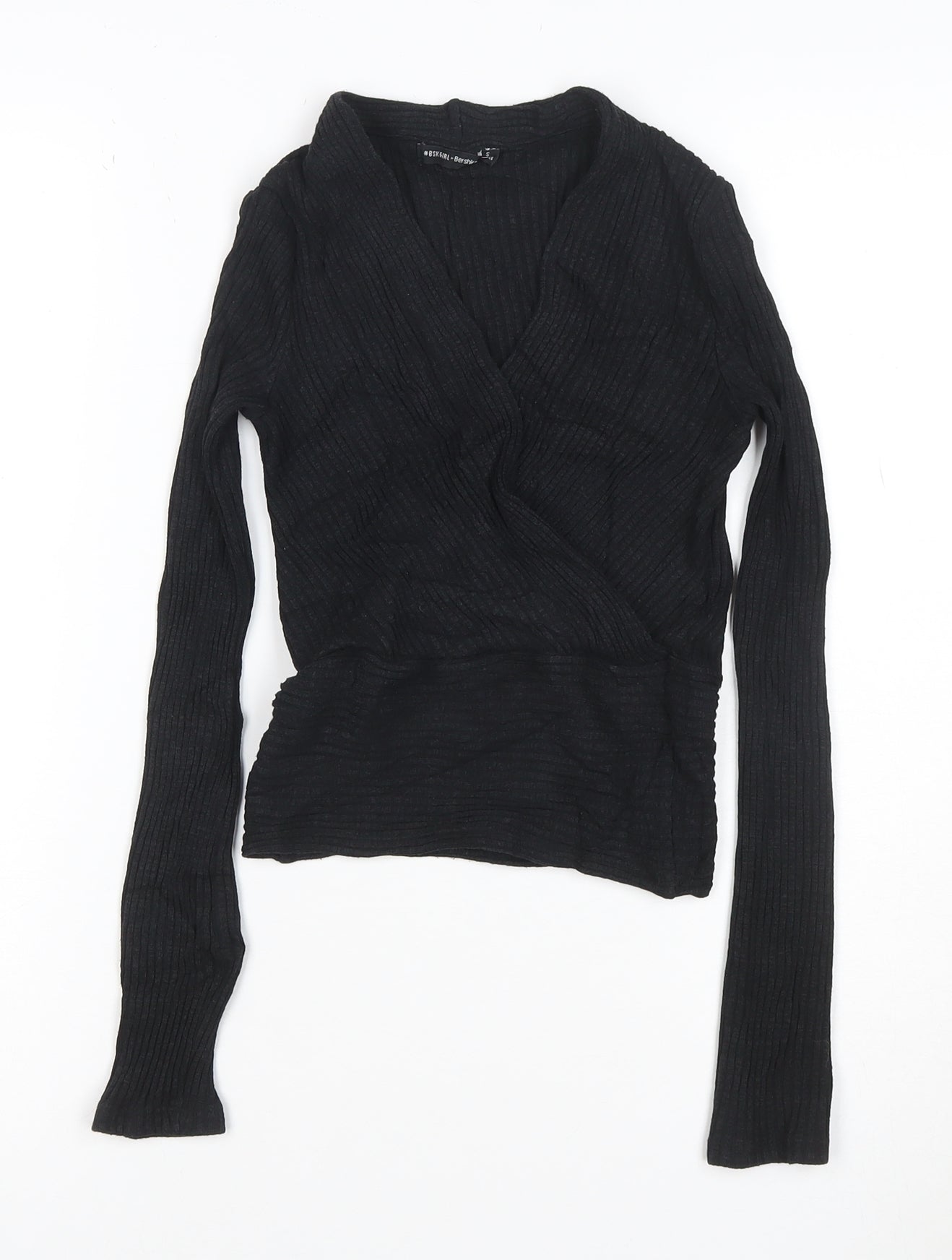 Bershka Women's Black Wrap Knit Long Sleeve Blouse Size S