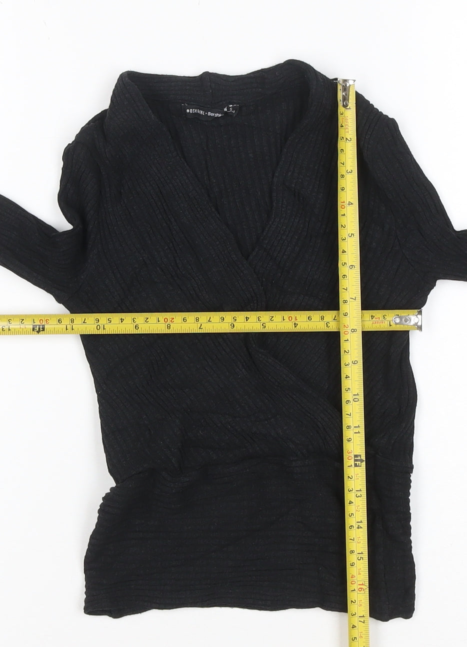 Bershka Women's Black Wrap Knit Long Sleeve Blouse Size S