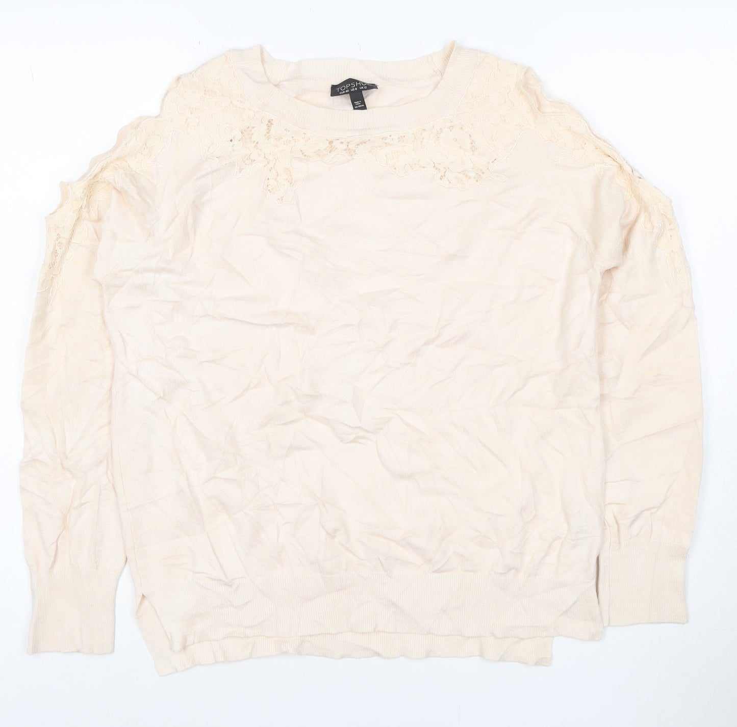 Topshop Women's Beige Lace Shoulder Long Sleeve Jumper Size 12