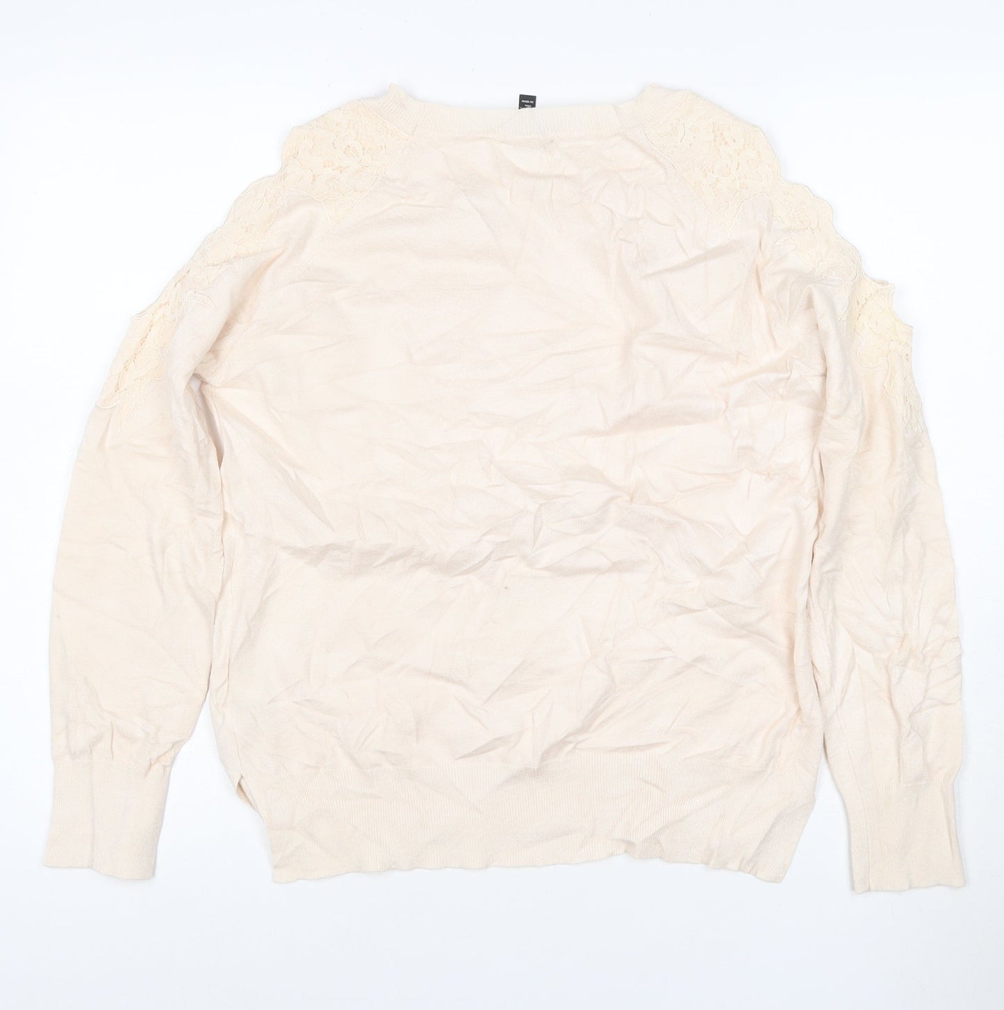 Topshop Women's Beige Lace Shoulder Long Sleeve Jumper Size 12