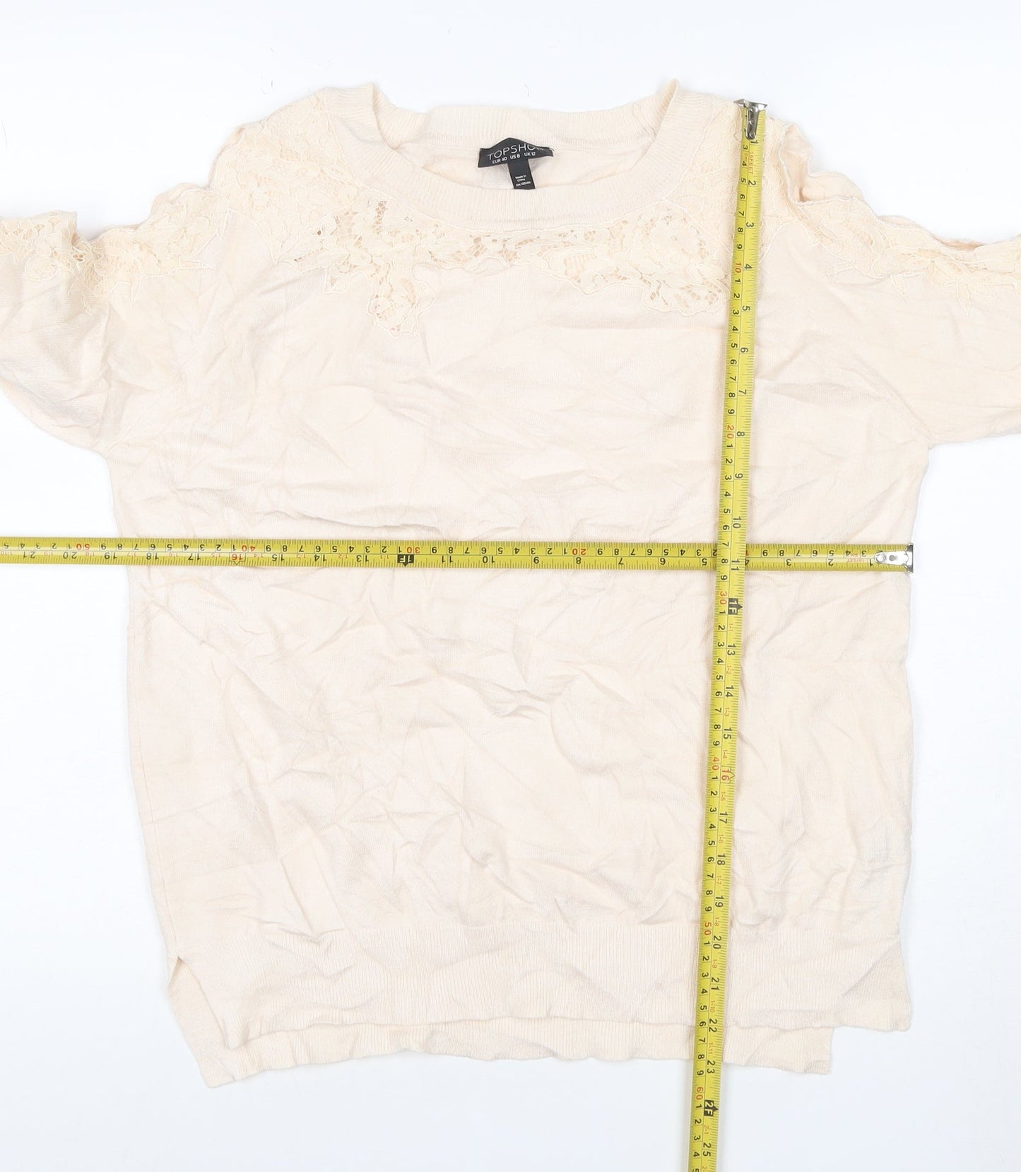 Topshop Women's Beige Lace Shoulder Long Sleeve Jumper Size 12