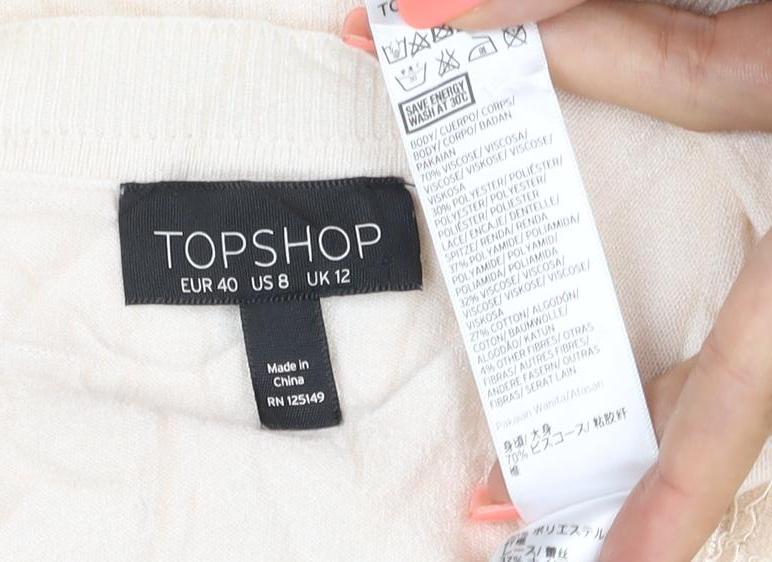 Topshop Women's Beige Lace Shoulder Long Sleeve Jumper Size 12