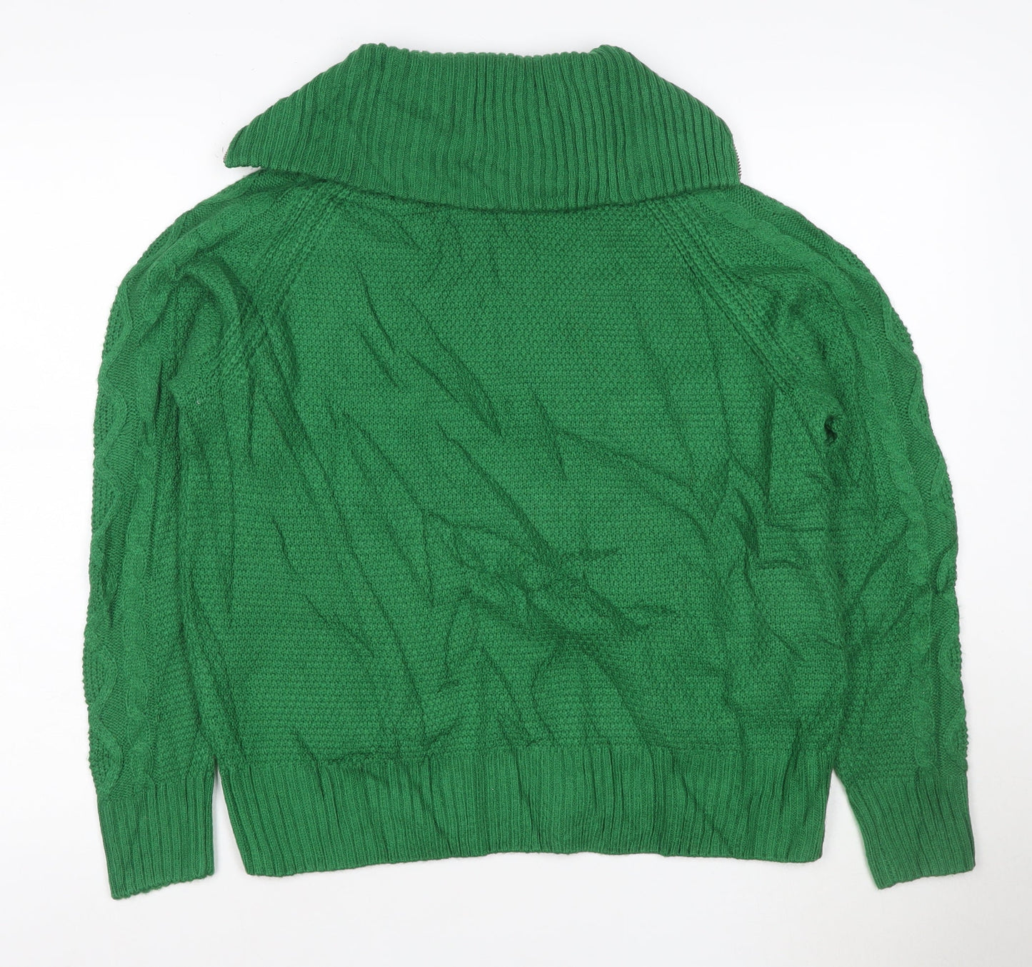 Weekend Vibes Women Green Cable Knit Half Zip Jumper UK 14