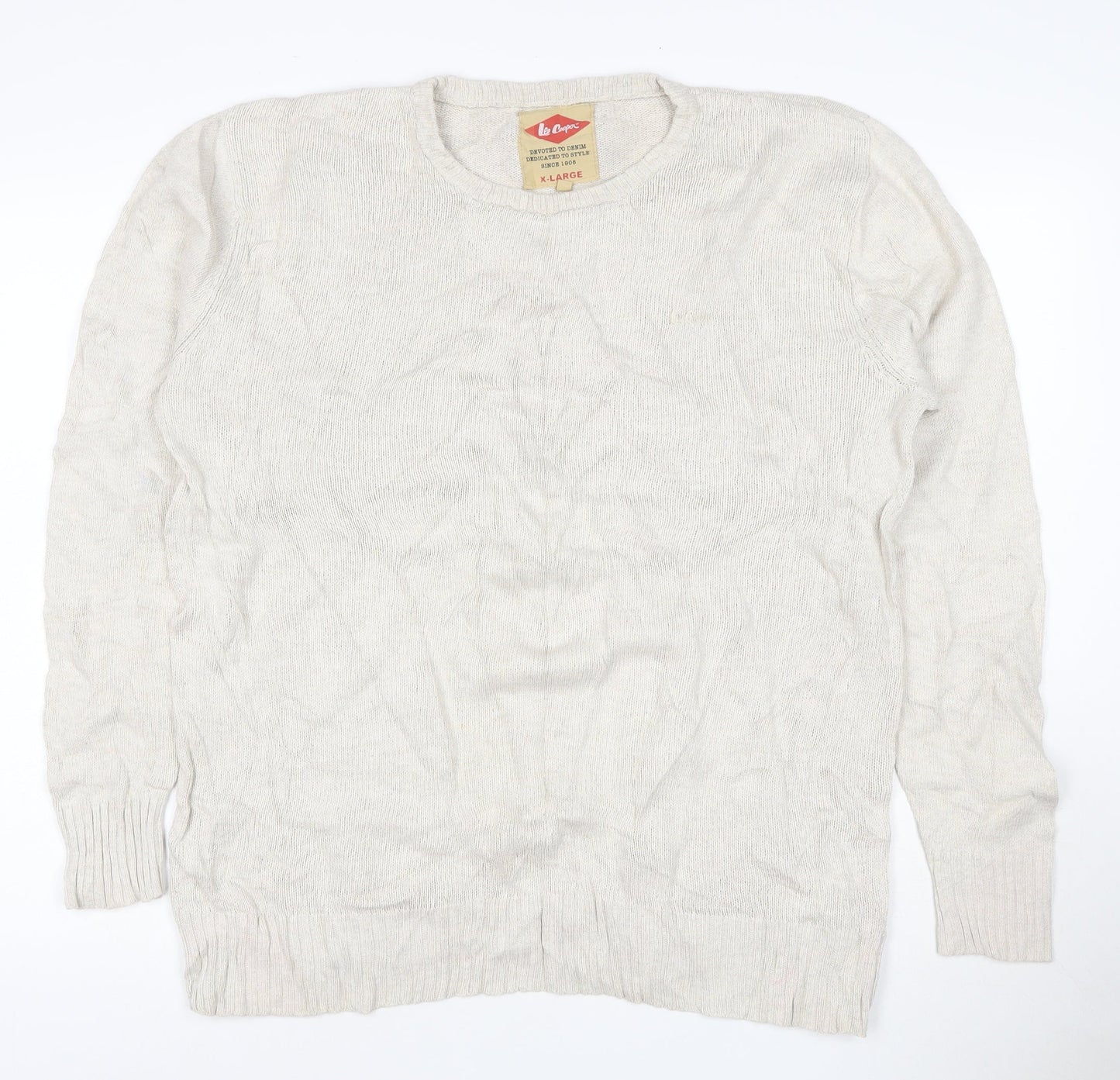 Lee Cooper Men's Beige Cotton Crew Neck Jumper XL