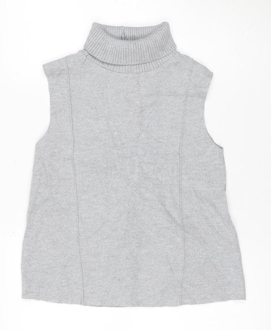ZARA Women’s Grey Roll Neck Sleeveless Knit Jumper Size S