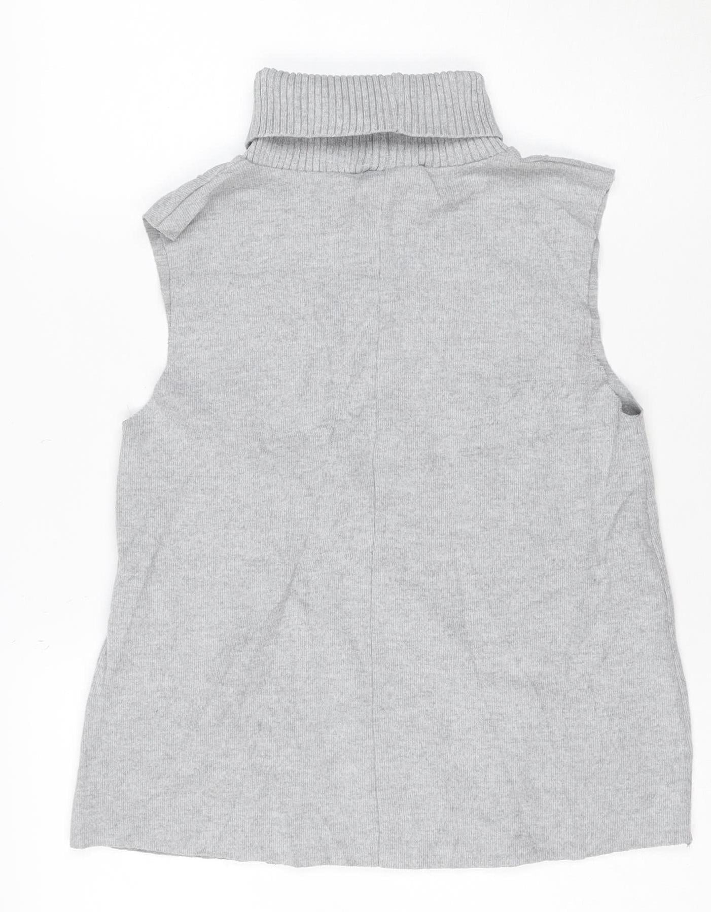 ZARA Women’s Grey Roll Neck Sleeveless Knit Jumper Size S