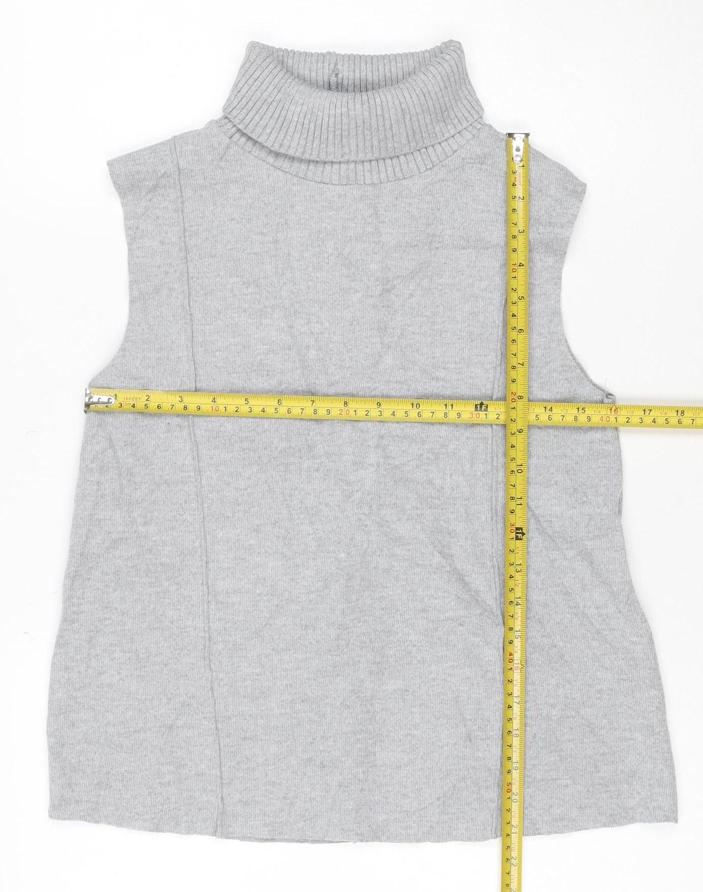ZARA Women’s Grey Roll Neck Sleeveless Knit Jumper Size S