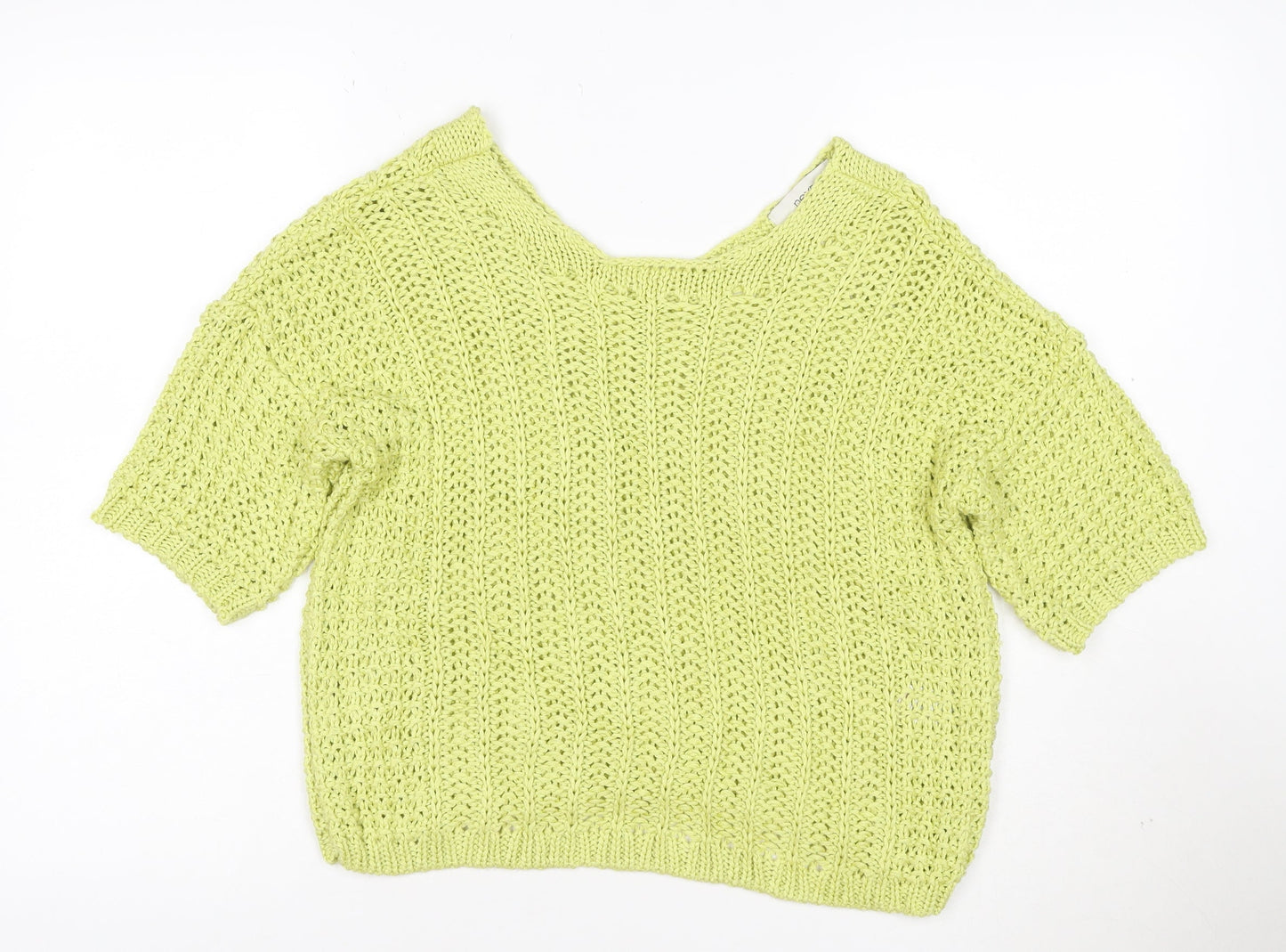 Next Women's Green Knit Cropped V-Neck Short Sleeve Top Size S