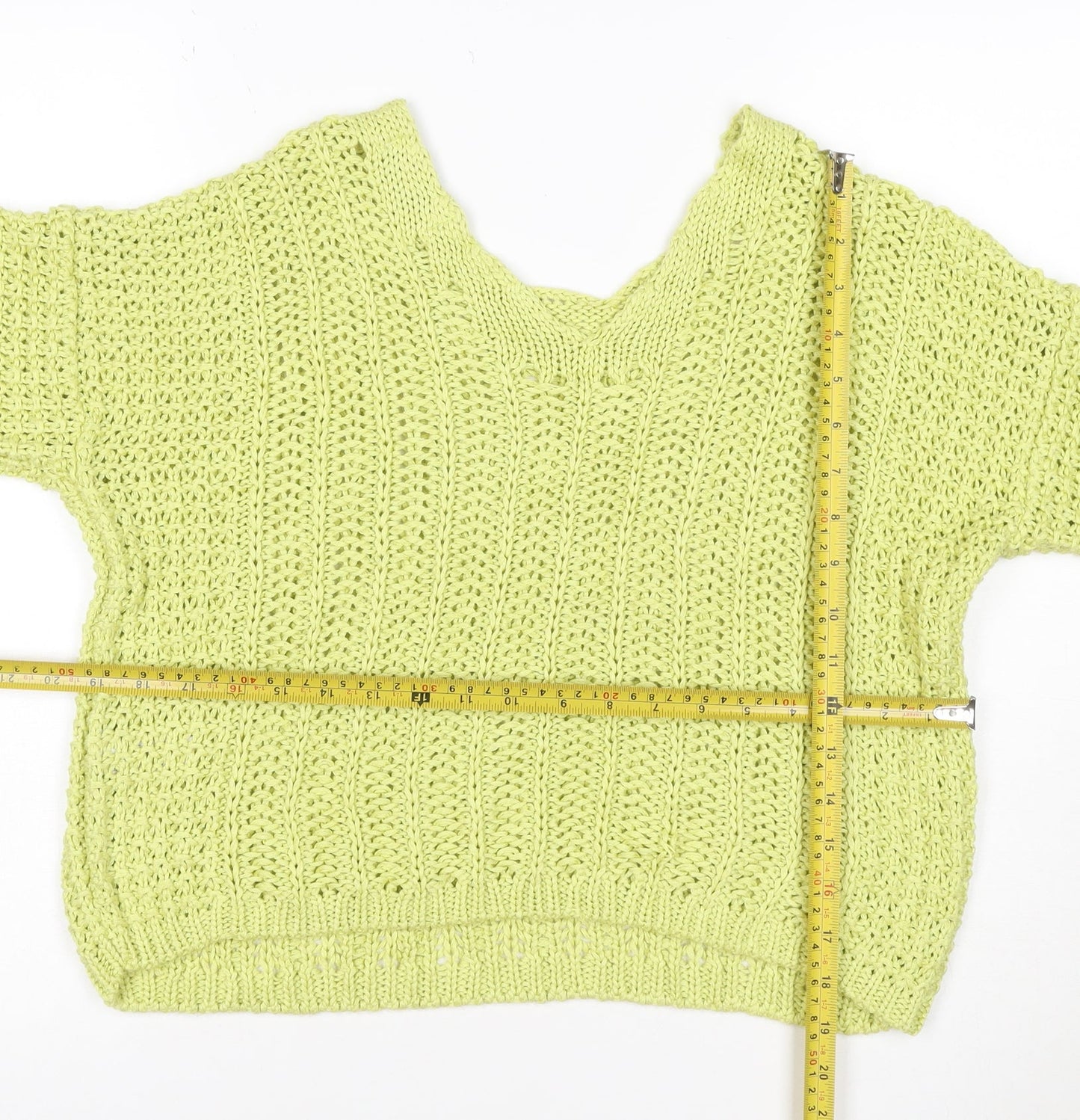 Next Women's Green Knit Cropped V-Neck Short Sleeve Top Size S