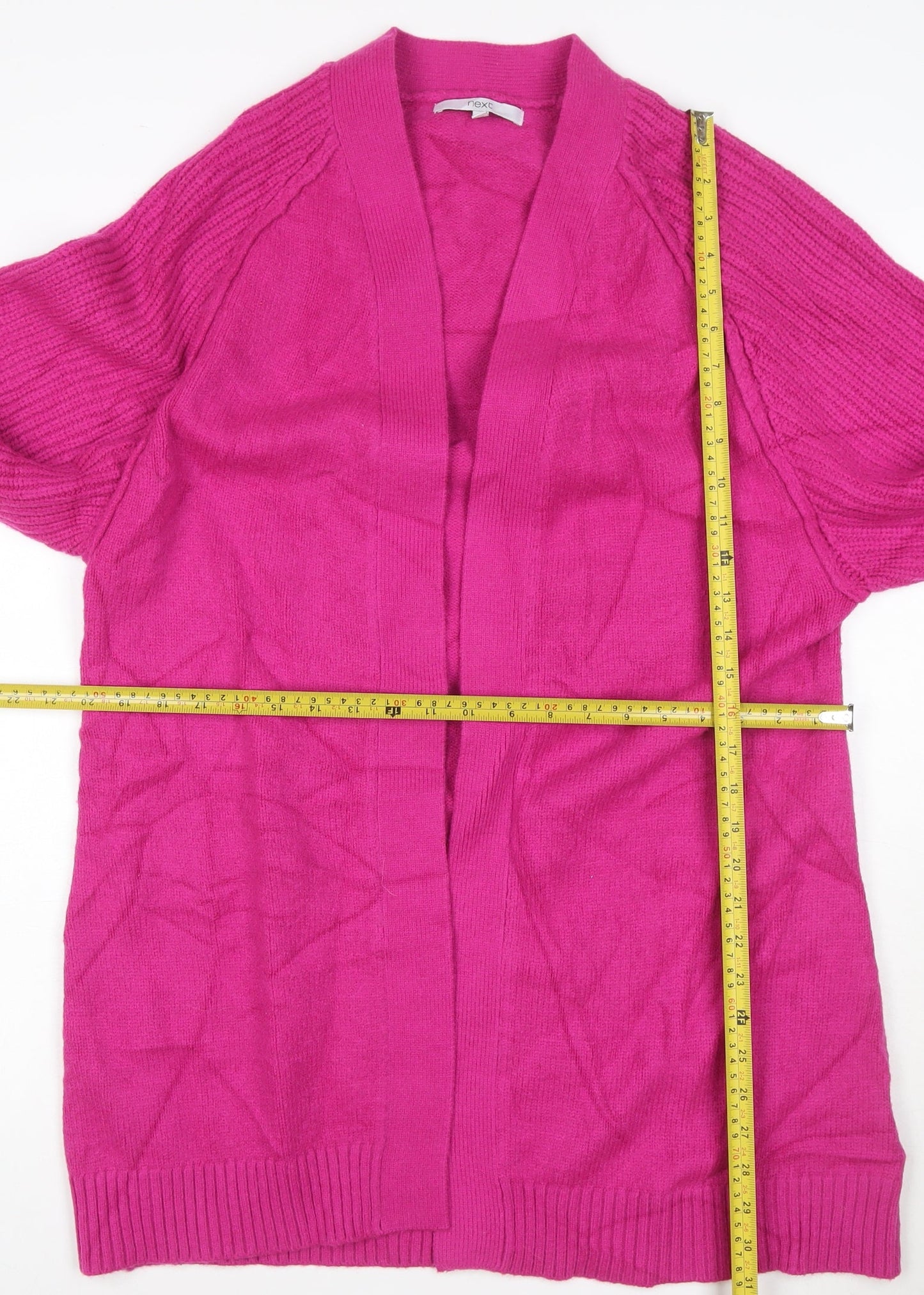 Next Women’s Pink Cardigan L Long Sleeve Open Knit Relaxed Fit