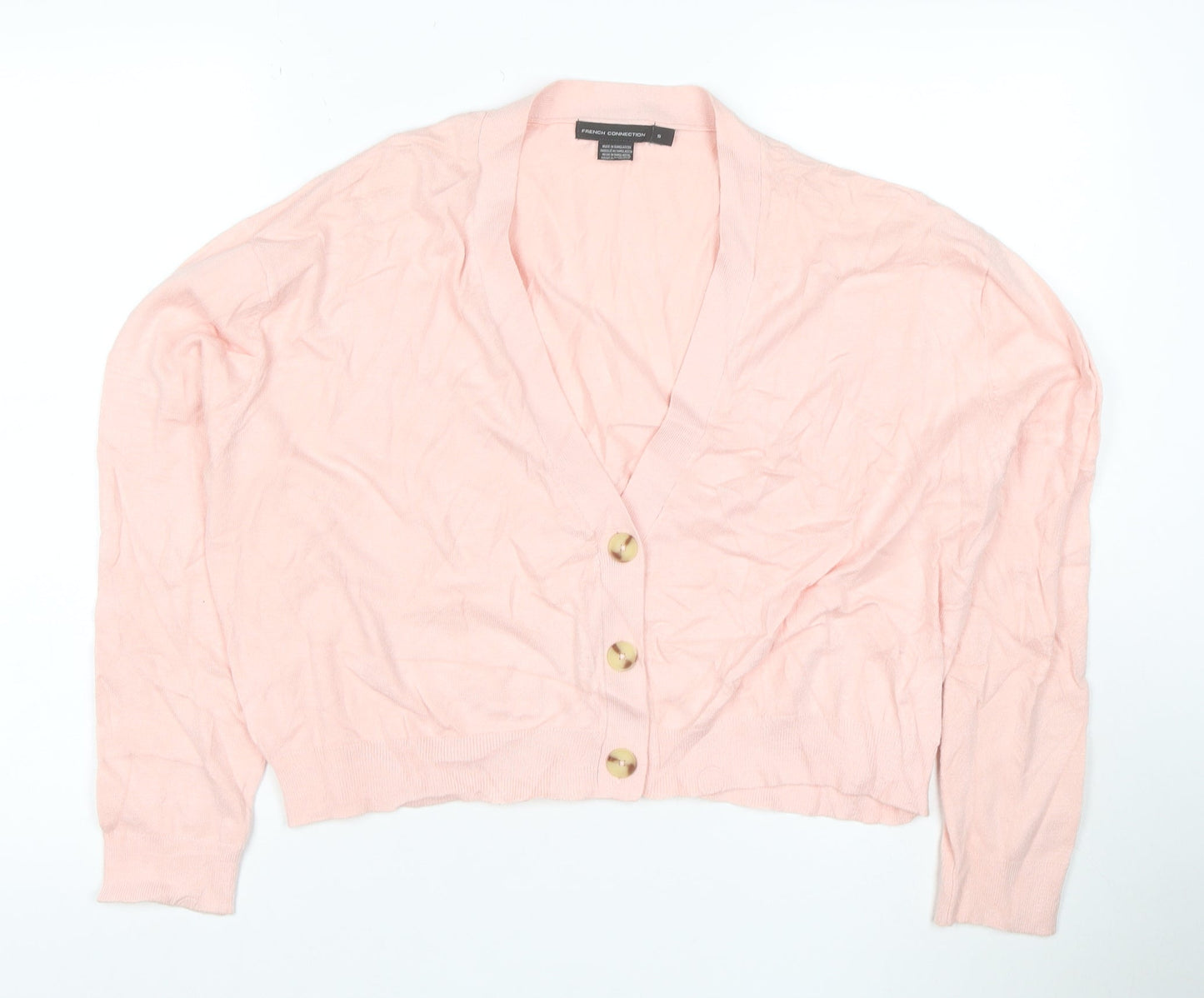 French Connection Pink V-Neck Button Cardigan S Lightweight Knit