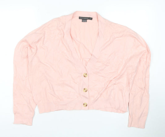 French Connection Pink V-Neck Button Cardigan S Lightweight Knit