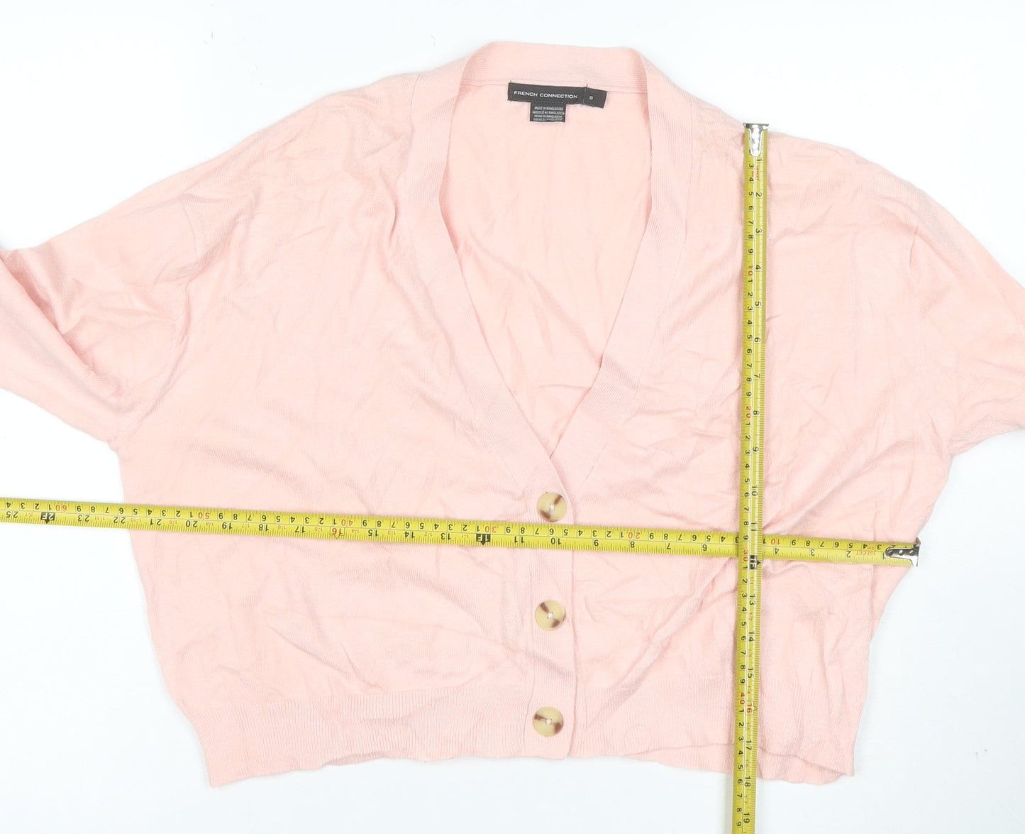 French Connection Pink V-Neck Button Cardigan S Lightweight Knit
