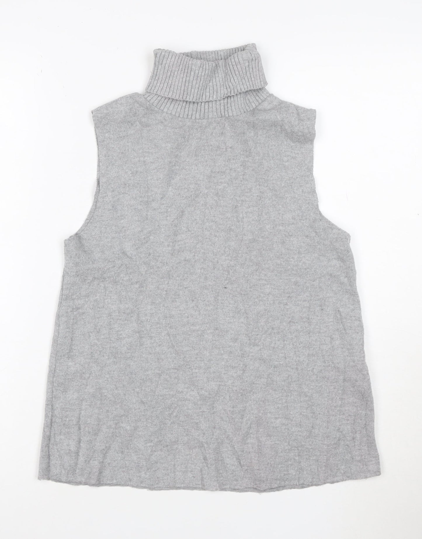 ZARA Women’s Grey Roll Neck Sleeveless Knit Jumper Size S