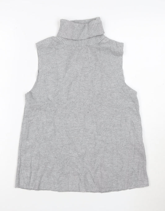 ZARA Women’s Grey Roll Neck Sleeveless Knit Jumper Size S