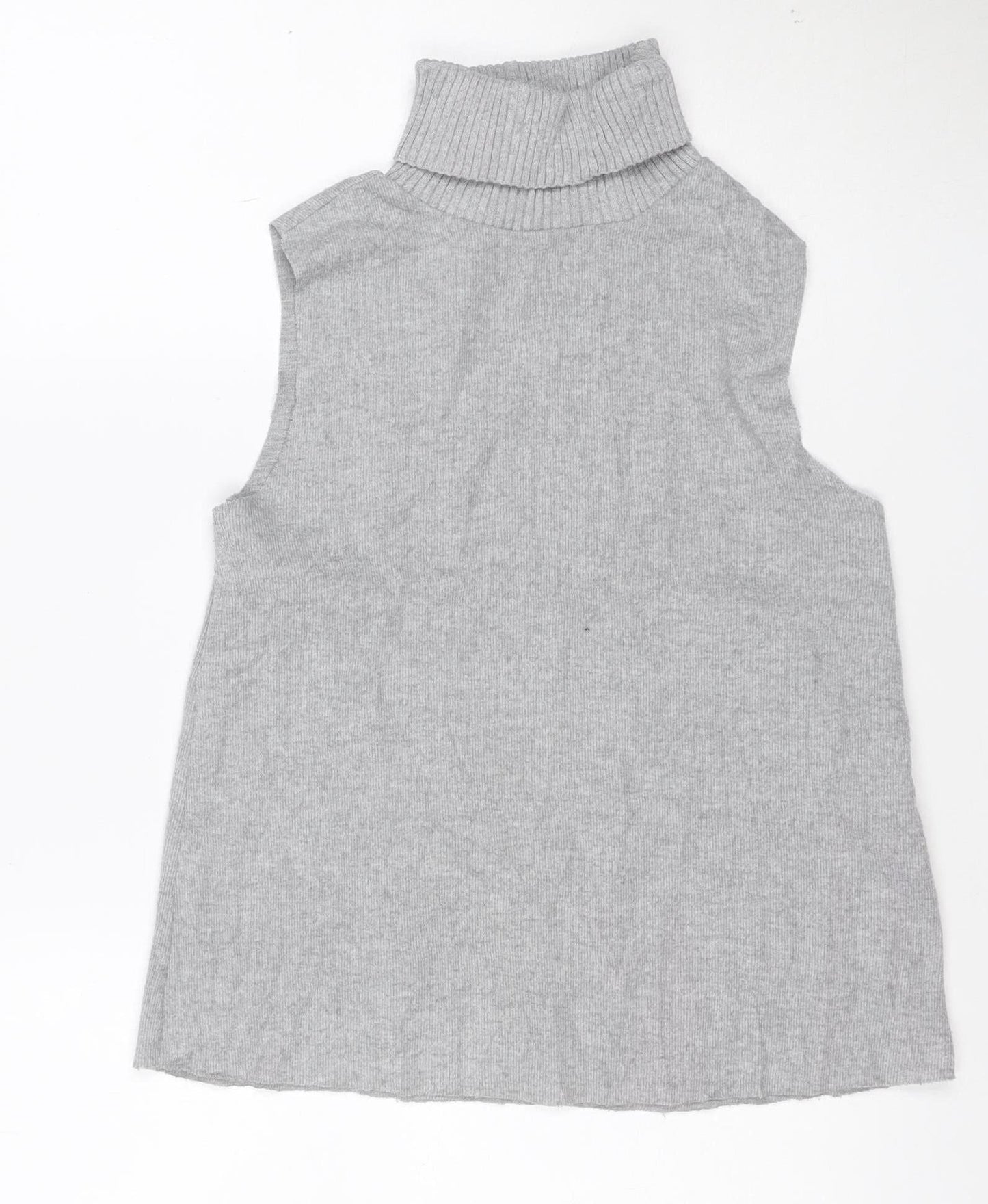 ZARA Women’s Grey Roll Neck Sleeveless Knit Jumper Size S