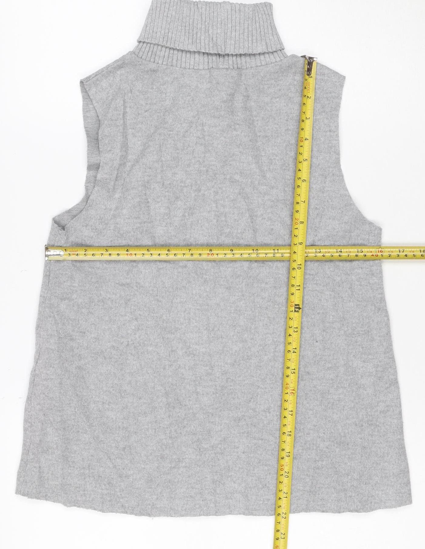 ZARA Women’s Grey Roll Neck Sleeveless Knit Jumper Size S
