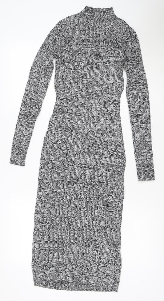 H&M Women Grey Bodycon Knit Midi Dress Size 12 Long Sleeve