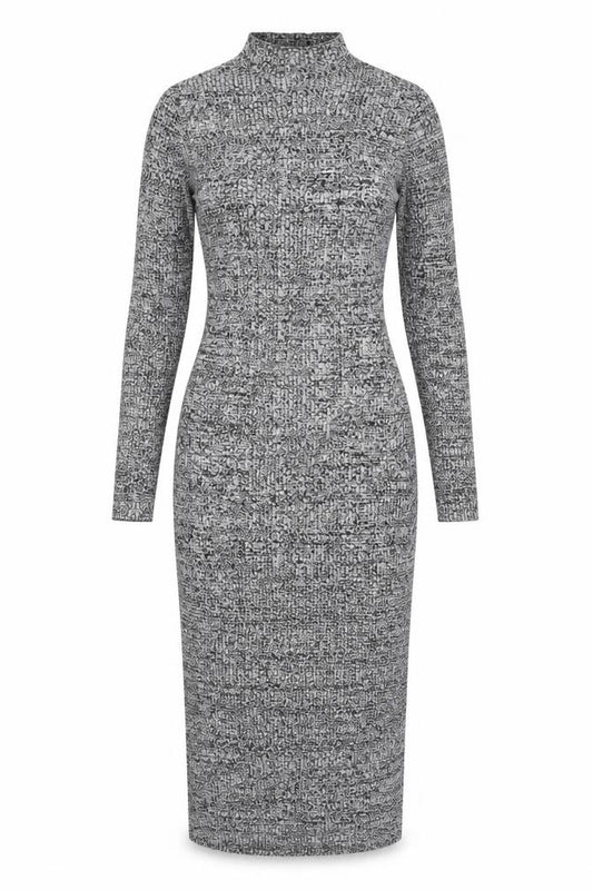 H&M Women Grey Bodycon Knit Midi Dress Size 12 Long Sleeve