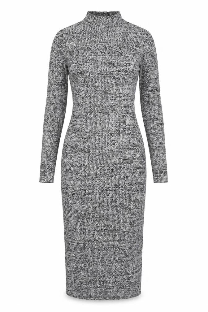 H&M Women Grey Bodycon Knit Midi Dress Size 12 Long Sleeve